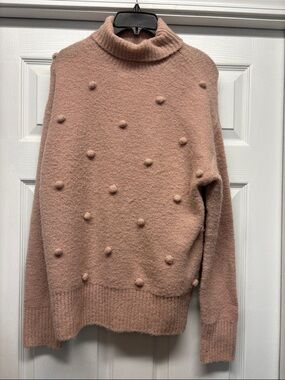 Karen Kane Pom-Pom Detail Blush Pink Turtle Neck Sweater Small